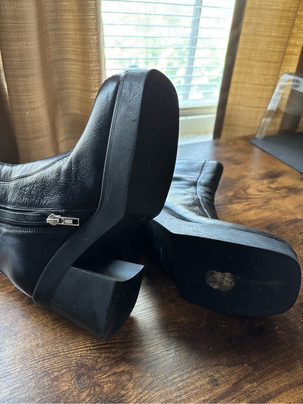 Steve Madden Black Leather Square Toe Platform Heeled Ankle Boots 7M - Picture 5 of 11